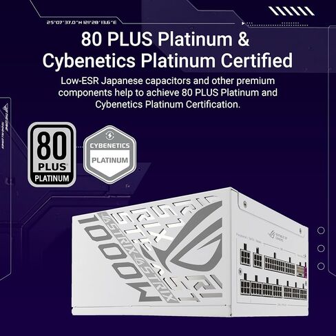 ASUS ROG Strix 1000W Platinum White Edition (80 Plus & Cybenetics Platinum، Modular ATX، ATX 3.1، PCIe 5.1، GaN MOSFET، GPU-First IVS، كابل طاقة ROG Equalizer 12V-2x6، ضمان لمدة 10 سنوات) in Kuwait