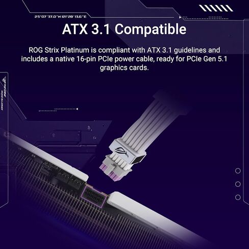 ASUS ROG Strix 1000W Platinum White Edition (80 Plus & Cybenetics Platinum، Modular ATX، ATX 3.1، PCIe 5.1، GaN MOSFET، GPU-First IVS، كابل طاقة ROG Equalizer 12V-2x6، ضمان لمدة 10 سنوات) in Kuwait