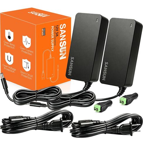 12V 5A Power Supply, AC 120V to DC12V 5.5x2.1mm Jack Converter, 12 Volt LED Driver 60W Adapter Transformer for Strip Lights, Surveillance Cameras, External HDD, Monitor, CCTV (Pack of 3) in Saudi Arabia
