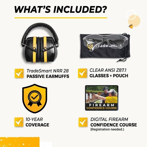 TradeSmart Shooting Ear Protection for Gun Range, NRR 28 Earmuffs & Eyewear | Stay comfortable: safety-glass arms sit beneath soft cushions; anti-fog UV400 lenses help stay clear, and muffs fold down. in Saudi Arabia