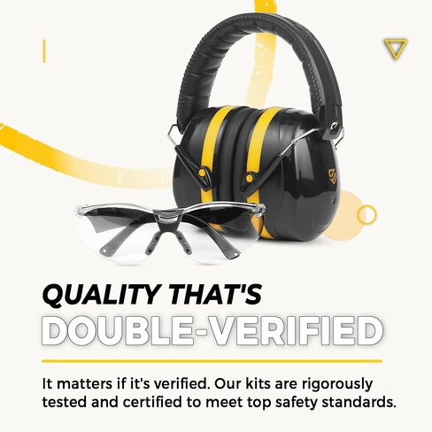 TradeSmart Shooting Ear Protection for Gun Range, NRR 28 Earmuffs & Eyewear | Stay comfortable: safety-glass arms sit beneath soft cushions; anti-fog UV400 lenses help stay clear, and muffs fold down. in Saudi Arabia