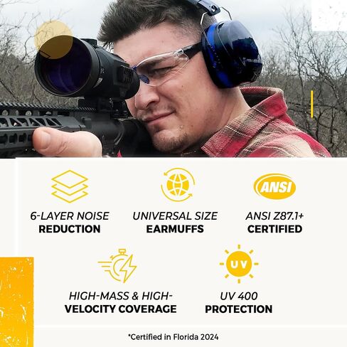 TradeSmart Shooting Ear Protection for Gun Range, NRR 28 Earmuffs & Eyewear | Stay comfortable: safety-glass arms sit beneath soft cushions; anti-fog UV400 lenses help stay clear, and muffs fold down. in Saudi Arabia