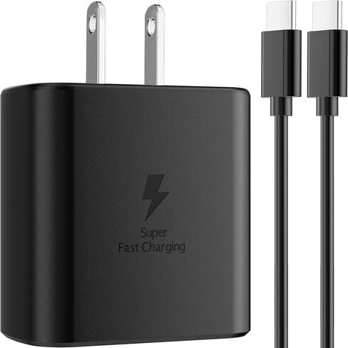 شواحن فائقة السرعة بقدرة 45 وات من النوع C كتلة شاحن USB C | لهاتف Galaxy S26 S25 S24 S23 S22 S21+/Ultra/Phone 17/16/15 Pro Max/Air/15/16 Plus-أسود، مع كابلات شحن USB-C طويلة بطول 6 أقدام in Kuwait