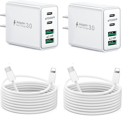 USB C Charger Block, 2Pack 40W 4-Port Type C Fast Charging Block Dual PD Power Adapter+QC Plug Double Wall Charger Blocks Multiple USBC Charging Cube for iPhone 17 16 15 14 13 12 11 Pro Max, Samsung in Saudi Arabia