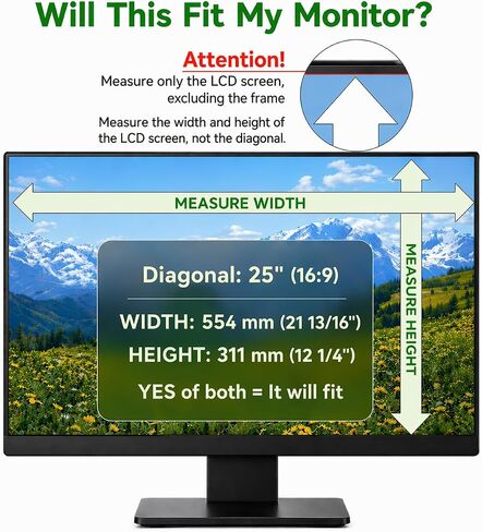 25 inch Computer Privacy Screen Filter for 16:9 Aspect Ratio Widescreen Monitor,25in Curved Computer Monitor Privacy Shield Anti Glare Eye Protection, Anti-Scratch Removable Protector Film in Saudi Arabia