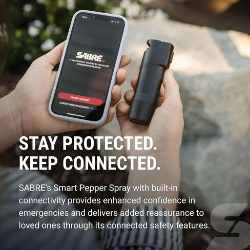 Sabre SMART Pepper Spray 2.0 w/Emergency Location Alerts, Maximum Police Strength OC Spray, Up to 3X Protection, 10 Second Spray Time, Fast Flip Top, Finger Grip, Up to 14 ft Range, App Connectivity in Saudi Arabia