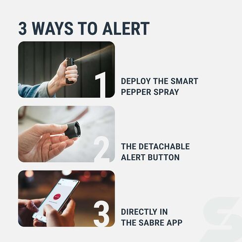 Sabre SMART Pepper Spray 2.0 w/Emergency Location Alerts, Maximum Police Strength OC Spray, Up to 3X Protection, 10 Second Spray Time, Fast Flip Top, Finger Grip, Up to 14 ft Range, App Connectivity in Saudi Arabia