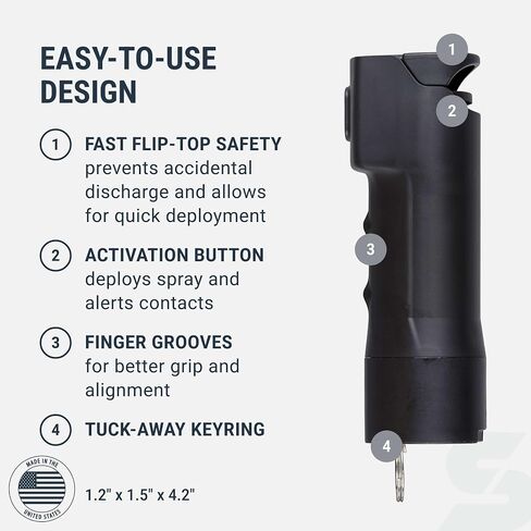 Sabre SMART Pepper Spray 2.0 w/Emergency Location Alerts, Maximum Police Strength OC Spray, Up to 3X Protection, 10 Second Spray Time, Fast Flip Top, Finger Grip, Up to 14 ft Range, App Connectivity in Saudi Arabia