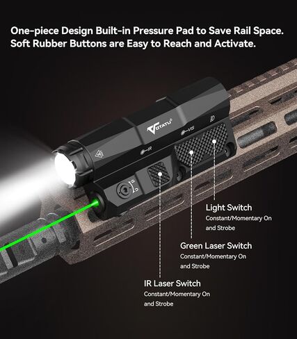 VOTATU MDL-IG 3000 Lumens Tactical Flashlight Laser Combo for Rifle, Green Laser/Light/IR Laser Sight Built-in Pressure Pad Switch, Compatible with M-LOK & Picatinny Rail in Saudi Arabia