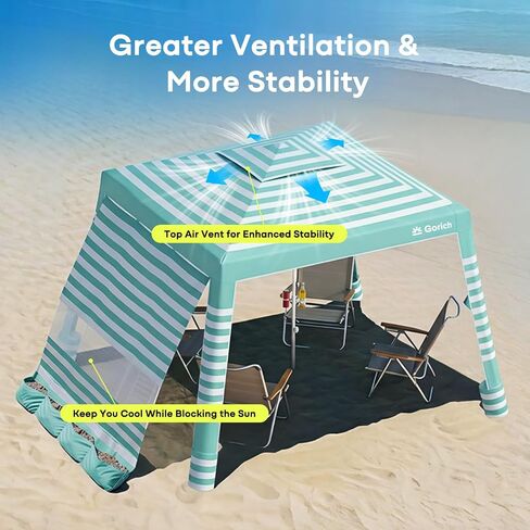 Gorich Beach Cabana with UPF50+ UV Protection, 8x8 FT/10x10 FT Beach Canopy Tent with Side Wall, Easy Setup, Windproof Portable Sun Shelter Shade for Family in Saudi Arabia