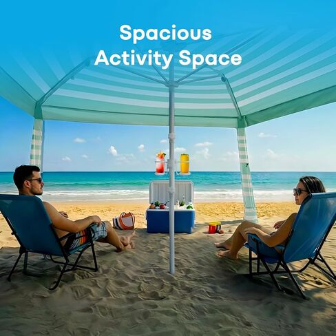 Gorich Beach Cabana with UPF50+ UV Protection, 8x8 FT/10x10 FT Beach Canopy Tent with Side Wall, Easy Setup, Windproof Portable Sun Shelter Shade for Family in Saudi Arabia