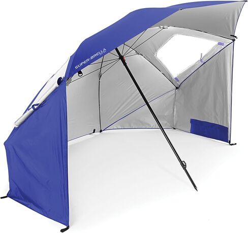 Sport-Brella Super-Brella UPF 50+ Sun and Rain Canopy Umbrella, 8 Foot Portable Beach Shelter with Side Panels, Wind Flaps with Mesh Windows for Ventilation, and Carry Bag, Blue in Saudi Arabia
