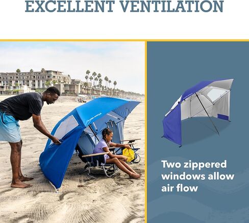 Sport-Brella Super-Brella UPF 50+ Sun and Rain Canopy Umbrella, 8 Foot Portable Beach Shelter with Side Panels, Wind Flaps with Mesh Windows for Ventilation, and Carry Bag, Blue in Saudi Arabia