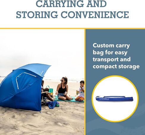 Sport-Brella Super-Brella UPF 50+ Sun and Rain Canopy Umbrella, 8 Foot Portable Beach Shelter with Side Panels, Wind Flaps with Mesh Windows for Ventilation, and Carry Bag, Blue in Saudi Arabia