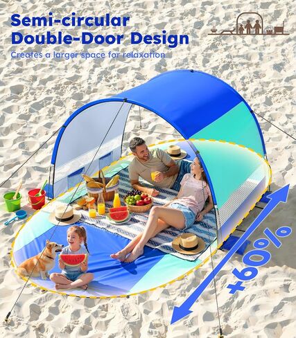 Rhino Valley Beach Tent with Double Zippered Doors, Beach Tent Sun Shelter with UPF50+ UV Protection, Beach Canopy Portable Storage Bag for Beach Camping Fishing, for 2-3 People in Saudi Arabia