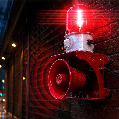 Motion Sensor Security Alarm, PIR Human & Animal Detection Outdoor Warning Alarm, Plug-in Wall Mount Alarm with 120dB Adjustable Loud Siren & LED Red Strobe Light for Home Yard Farm Anti-Theft, AC110V in Saudi Arabia