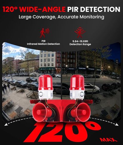 Motion Sensor Security Alarm, PIR Human & Animal Detection Outdoor Warning Alarm, Plug-in Wall Mount Alarm with 120dB Adjustable Loud Siren & LED Red Strobe Light for Home Yard Farm Anti-Theft, AC110V in Saudi Arabia