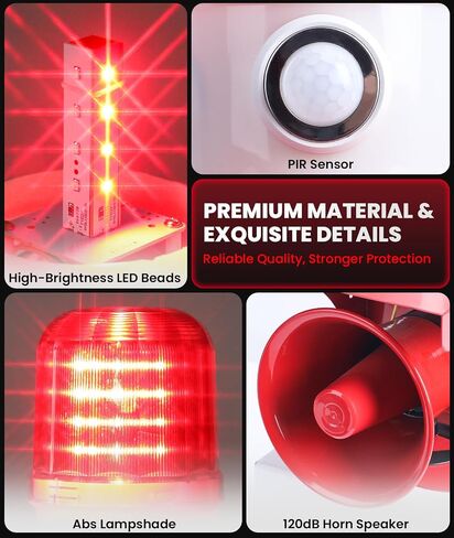 Motion Sensor Security Alarm, PIR Human & Animal Detection Outdoor Warning Alarm, Plug-in Wall Mount Alarm with 120dB Adjustable Loud Siren & LED Red Strobe Light for Home Yard Farm Anti-Theft, AC110V in Saudi Arabia