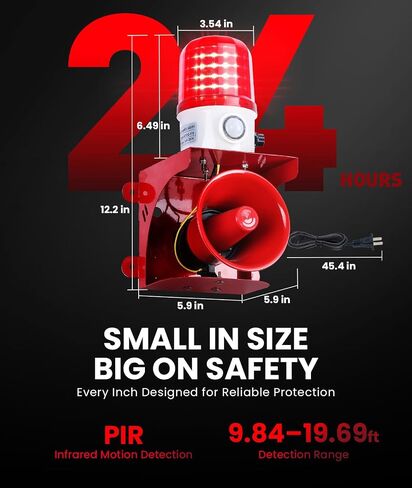 Motion Sensor Security Alarm, PIR Human & Animal Detection Outdoor Warning Alarm, Plug-in Wall Mount Alarm with 120dB Adjustable Loud Siren & LED Red Strobe Light for Home Yard Farm Anti-Theft, AC110V in Saudi Arabia