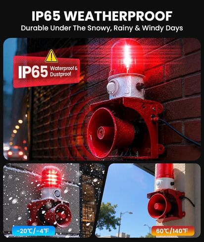 Motion Sensor Security Alarm, PIR Human & Animal Detection Outdoor Warning Alarm, Plug-in Wall Mount Alarm with 120dB Adjustable Loud Siren & LED Red Strobe Light for Home Yard Farm Anti-Theft, AC110V in Saudi Arabia