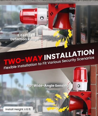 Motion Sensor Security Alarm, PIR Human & Animal Detection Outdoor Warning Alarm, Plug-in Wall Mount Alarm with 120dB Adjustable Loud Siren & LED Red Strobe Light for Home Yard Farm Anti-Theft, AC110V in Saudi Arabia