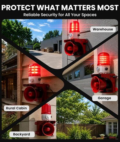 Motion Sensor Security Alarm, PIR Human & Animal Detection Outdoor Warning Alarm, Plug-in Wall Mount Alarm with 120dB Adjustable Loud Siren & LED Red Strobe Light for Home Yard Farm Anti-Theft, AC110V in Saudi Arabia