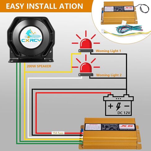 CXRCY 12V 200W Police Siren PA System, Wireless Mic, 18 Tones, 120-130dB in Saudi Arabia