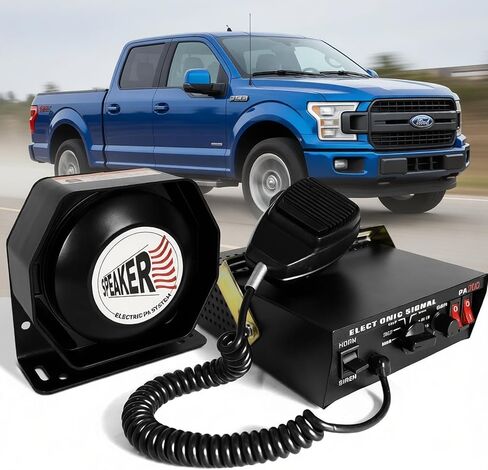 12V 100W Emergency Siren PA System Kit - 108-134dB Slim Speaker, 6 Sound Modes (Yelp/Wail/Hi-Lo), Vehicle Pa System with PTT Mic & Radio Input for Police Fire Tow Trucks UTV ATV | 108-134dB Slim Speaker, 6 Modes (Yelp/Wail/Hi-Lo), IP66 Waterproof Vehicle  in Saudi Arabia