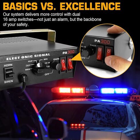 12V 100W Emergency Siren PA System Kit - 108-134dB Slim Speaker, 6 Sound Modes (Yelp/Wail/Hi-Lo), Vehicle Pa System with PTT Mic & Radio Input for Police Fire Tow Trucks UTV ATV | 108-134dB Slim Speaker, 6 Modes (Yelp/Wail/Hi-Lo), IP66 Waterproof Vehicle  in Saudi Arabia