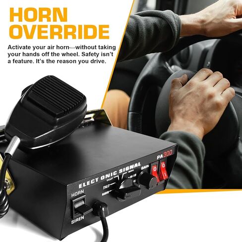 12V 100W Emergency Siren PA System Kit - 108-134dB Slim Speaker, 6 Sound Modes (Yelp/Wail/Hi-Lo), Vehicle Pa System with PTT Mic & Radio Input for Police Fire Tow Trucks UTV ATV | 108-134dB Slim Speaker, 6 Modes (Yelp/Wail/Hi-Lo), IP66 Waterproof Vehicle  in Saudi Arabia