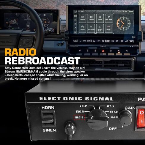 12V 100W Emergency Siren PA System Kit - 108-134dB Slim Speaker, 6 Sound Modes (Yelp/Wail/Hi-Lo), Vehicle Pa System with PTT Mic & Radio Input for Police Fire Tow Trucks UTV ATV | 108-134dB Slim Speaker, 6 Modes (Yelp/Wail/Hi-Lo), IP66 Waterproof Vehicle  in Saudi Arabia
