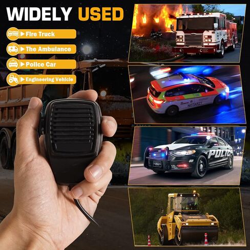 12V 100W Emergency Siren PA System Kit - 108-134dB Slim Speaker, 6 Sound Modes (Yelp/Wail/Hi-Lo), Vehicle Pa System with PTT Mic & Radio Input for Police Fire Tow Trucks UTV ATV | 108-134dB Slim Speaker, 6 Modes (Yelp/Wail/Hi-Lo), IP66 Waterproof Vehicle  in Saudi Arabia
