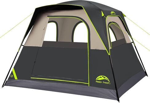 Happy Travel Tent 4 Person Tents for Camping, Tall Cabin Tent with Rainfly | Waterproof Portable Easy Setup Camping Tent with 4 Mesh Windows and Carry Bag for Outdoor Camping & Hiking in Kuwait