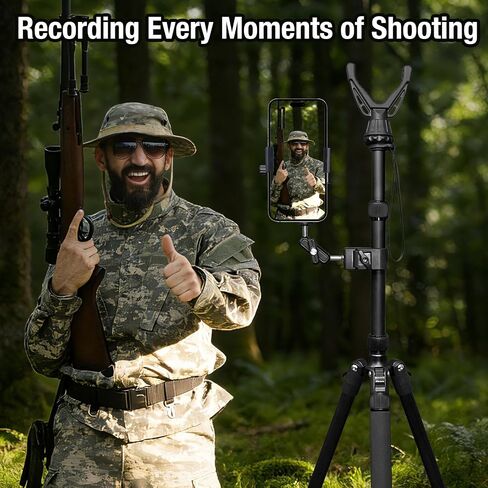 69" Adjustable Rifle Tripod Stand, Aluminum Shooting Tripod with V Yoke Gun Rest, 2 in 1 Hunting Tripod with Flexible Magic Arm for Cellphone and Action Camera, Extra Metal Spike and Carry Bag in Saudi Arabia