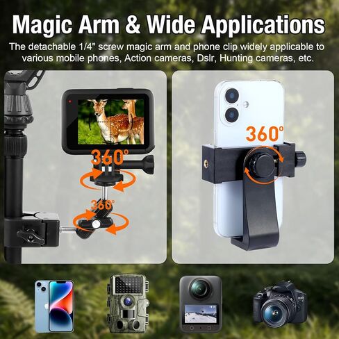 69" Adjustable Rifle Tripod Stand, Aluminum Shooting Tripod with V Yoke Gun Rest, 2 in 1 Hunting Tripod with Flexible Magic Arm for Cellphone and Action Camera, Extra Metal Spike and Carry Bag in Saudi Arabia
