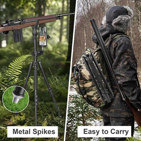 69" Adjustable Rifle Tripod Stand, Aluminum Shooting Tripod with V Yoke Gun Rest, 2 in 1 Hunting Tripod with Flexible Magic Arm for Cellphone and Action Camera, Extra Metal Spike and Carry Bag in Saudi Arabia