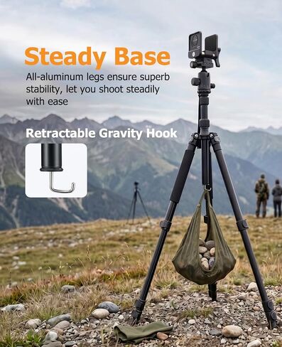 Trakiom Heavy-Duty Adjustable Tripod with Stable Clamp Head for Outdoor | Rotatable Ball Head, Height Adjustable Aluminum Legs, Detachable For Monopods, Non-Slip Feet, With Portable Carry Bag in Saudi Arabia