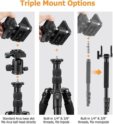 Trakiom Heavy-Duty Adjustable Tripod with Stable Clamp Head for Outdoor | Rotatable Ball Head, Height Adjustable Aluminum Legs, Detachable For Monopods, Non-Slip Feet, With Portable Carry Bag in Saudi Arabia