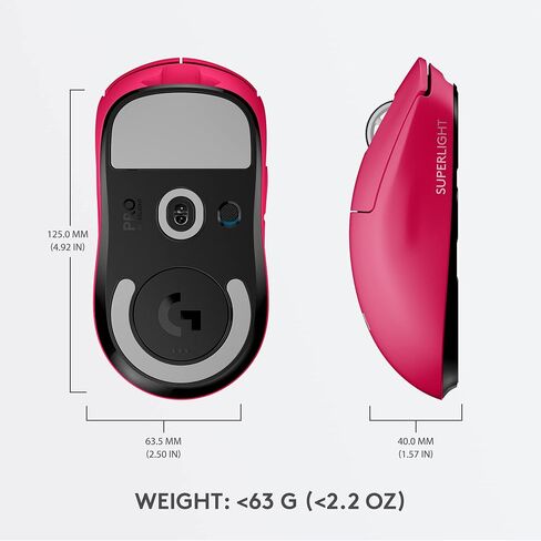 Logitech G PRO X Superlight Wireless Gaming Mouse, Ultra-Lightweight, Hero 25K Sensor, 25,600 DPI, 5 Programmable Buttons, Long Battery Life, Compatible with PC/Mac - Magenta in Kuwait