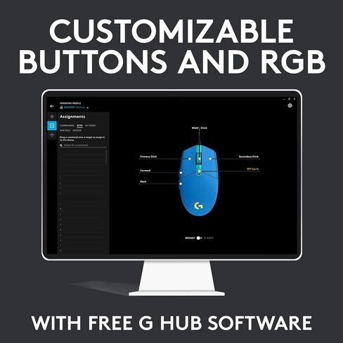 Logitech G203 Wired Gaming Mouse, 8,000 DPI, Rainbow Optical Effect LIGHTSYNC RGB, 6 Programmable Buttons, On-Board Memory, Screen Mapping, PC/Mac Computer and Laptop Compatible - Blue (Renewed) in Kuwait