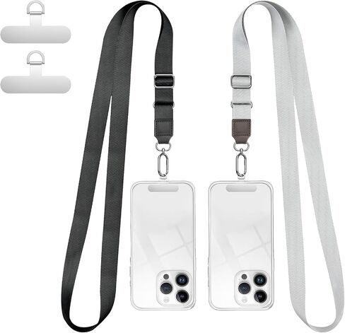 2Pcs Adjustable Phone Lanyard with Pads, Crossbody Phone Strap(Black+White) | Thickened Metal Hook & D-Ring, Longer Style(21.5" to 30.5"), Anti-Theft, Anti-Dropped, Gift, for iPhone 16, Smartphone,Travel in Saudi Arabia