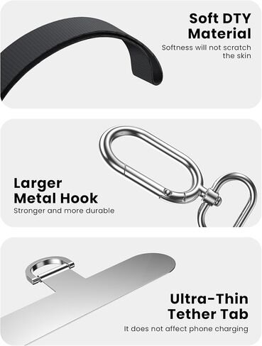 2Pcs Adjustable Phone Lanyard with Pads, Crossbody Phone Strap(Black+White) | Thickened Metal Hook & D-Ring, Longer Style(21.5" to 30.5"), Anti-Theft, Anti-Dropped, Gift, for iPhone 16, Smartphone,Travel in Saudi Arabia