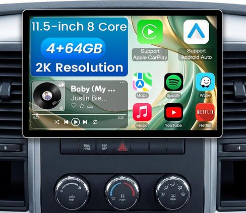 11.5 Inch 8 Core 4GB+64GB Car Radio Stereo for Dodge RAM 1500/2500/3500 2009-2012, 2K Touchscreen Android 13 Head Unit with Wireless CarPlay & Android Auto,1080P Backup Camera, GPS, SWC, AM/FM Radio in Saudi Arabia