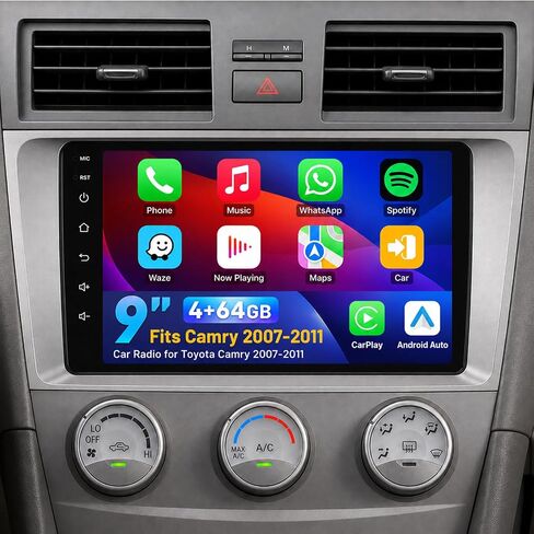راديو ستيريو للسيارة سعة 64 جيجابايت لسيارة Toyota Camry 2007 2008 2009 2010 2011، وحدة رأسية تعمل باللمس بنظام Android مقاس 9 بوصة مع CarPlay اللاسلكي وAndroid Auto، بلوتوث 5.0، GPS، FM/RDS، SWC، DSP، كاميرا احتياطية 1080P in Kuwait
