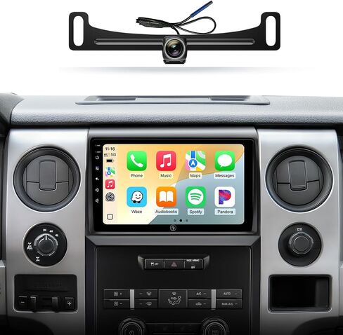 ستيريو راديو السيارة لسيارة Ford F150 2009-2014، Wireless CarPlay Android Auto | شاشة لمس IPS HD مقاس 9 بوصات، وتخزين 64 جيجا، و5G WiFi GPS، وBluetooth FM AM SWC، والتوصيل والتشغيل، وكاميرا احتياطية بدقة 1080 بكسل in Kuwait