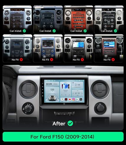ستيريو راديو السيارة لسيارة Ford F150 2009-2014، Wireless CarPlay Android Auto | شاشة لمس IPS HD مقاس 9 بوصات، وتخزين 64 جيجا، و5G WiFi GPS، وBluetooth FM AM SWC، والتوصيل والتشغيل، وكاميرا احتياطية بدقة 1080 بكسل in Kuwait