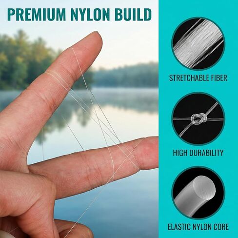 2-Pack Clear Elastic Fishing Line, Invisible Bait Thread 0.2mm (~0.008in), 656ft per Spool, Transparent Stretch Line for Rigging & Bait Tying, for Salmon, Sturgeon & Bass in Saudi Arabia