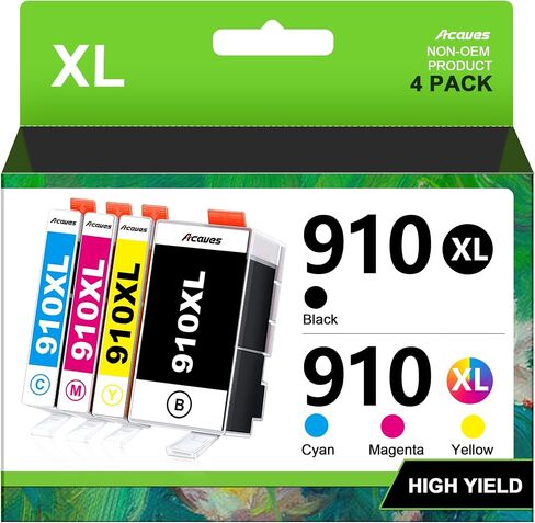 910XL Ink Replacement for HP 910XL Ink Cartridges Combo Pack, 4 Pack | Work for hp OfficeJet 8010, 8012, 8018, 8022, OfficeJet Pro: 8020, 8022, 8025, 8026, 8028, 8030, 8035, Black Color in Saudi Arabia