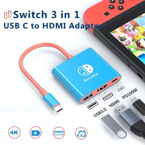 Docking Station for Nintendo Switch, 3-Port USB C Multiport Digital AV Converter Adapter with 4K HDMI USB 3.0 100W Charging Port, Switch Travel Dock with HDMI for MacBook Pro, Dell XPS, HP, etc in Saudi Arabia