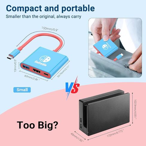 Docking Station for Nintendo Switch, 3-Port USB C Multiport Digital AV Converter Adapter with 4K HDMI USB 3.0 100W Charging Port, Switch Travel Dock with HDMI for MacBook Pro, Dell XPS, HP, etc in Saudi Arabia